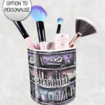 bookish witchy curios rustic grungy colour bookshelves pen or makeup brush pot