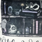 haunted ghosties curios rustic grungy bookshelves gothic velvet cushion