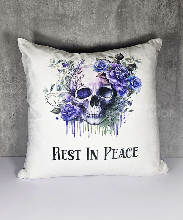 skull purple roses white/purple velvet cushion