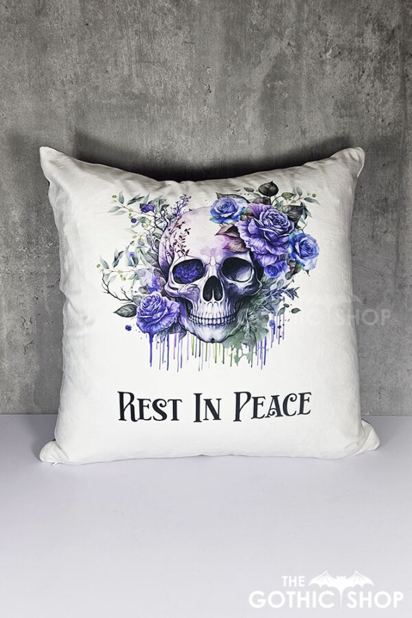 skull purple roses white/purple velvet cushion
