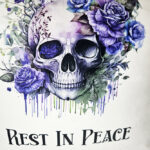 skull purple roses white/purple velvet cushion