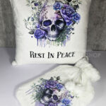 skull purple roses white/purple velvet cushion hot water bottle