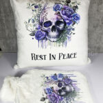 skull purple roses white/purple velvet cushion and hot water bottle