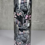 cottagecore bookshelves mushrooms and black/grey tabby cat gothic 20oz straight tumbler