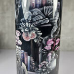 cottagecore bookshelves mushrooms and black/grey tabby cat gothic 20oz straight tumbler