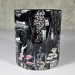 cottagecore bookshelves mushrooms and black/white cat ceramic mug