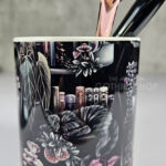 cottagecore bookshelves mushrooms and black/grey tabby cat pen or makeup brush pot (copy)