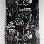 cottagecore bookshelves mushrooms and black/grey tabby cat a5 notebook journal (copy)