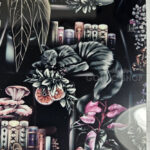 cottagecore bookshelves mushrooms and black/grey tabby cat a5 notebook journal (copy)