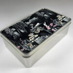 cottagecore bookshelves mushrooms and black/white cat rectangular tin