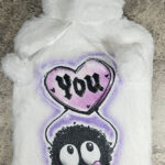 soot sprite heart love you hot water bottle with plush cover