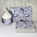 toastie ghosties pastel spooky glass chopping board