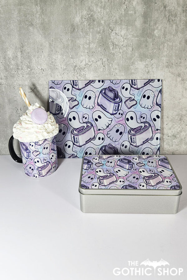 toastie ghosties pastel spooky glass chopping board