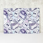 toastie ghosties pastel spooky glass chopping board