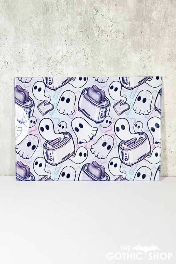 toastie ghosties pastel spooky glass chopping board