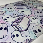toastie ghosties pastel spooky glass chopping board