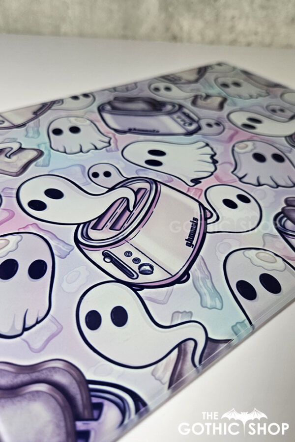toastie ghosties pastel spooky glass chopping board