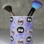 soot sprite heart love you purple pen or makeup brush pot