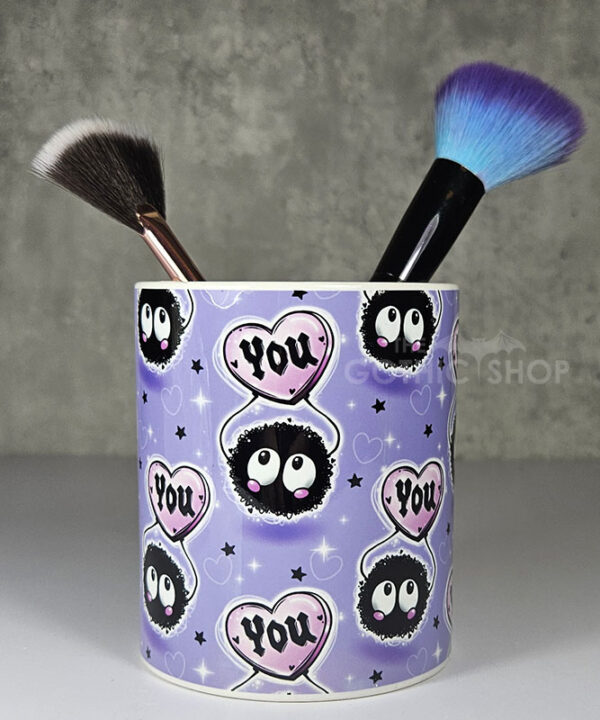 soot sprite heart love you purple pen or makeup brush pot