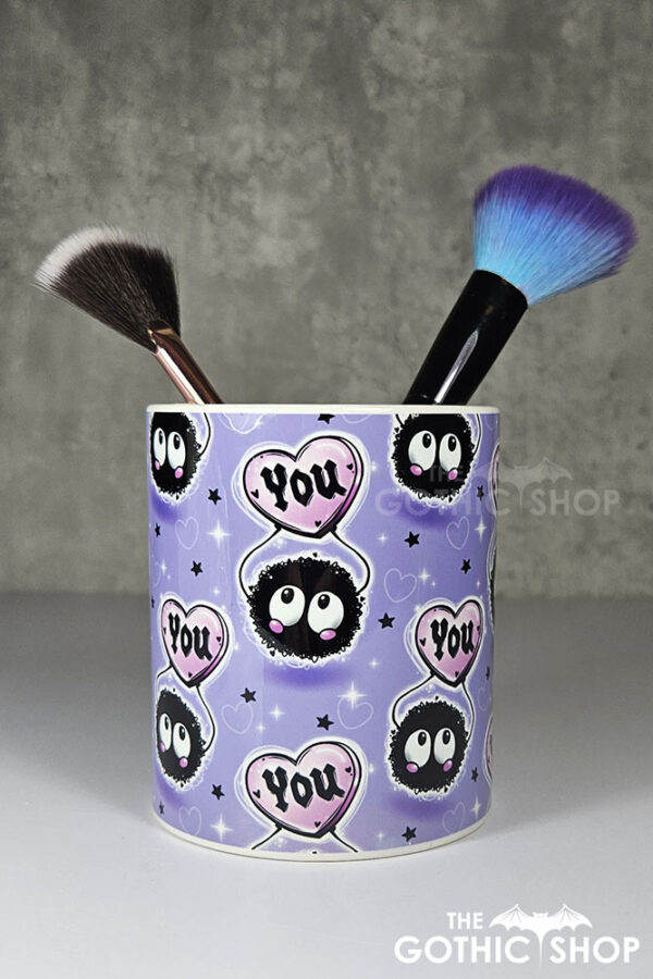 soot sprite heart love you purple pen or makeup brush pot