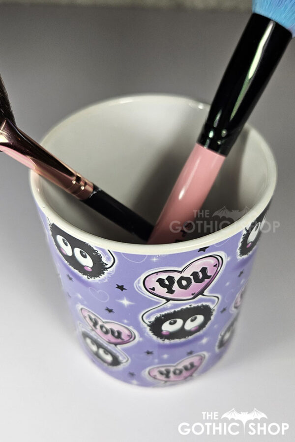 soot sprite heart love you purple pen or makeup brush pot