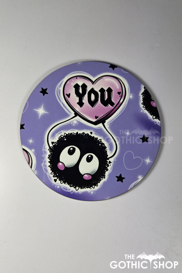 soot sprite heart love you purple 9cm round glossy coaster