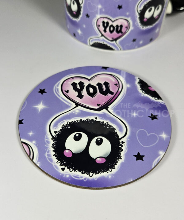 soot sprite heart love you purple 9cm round glossy coaster