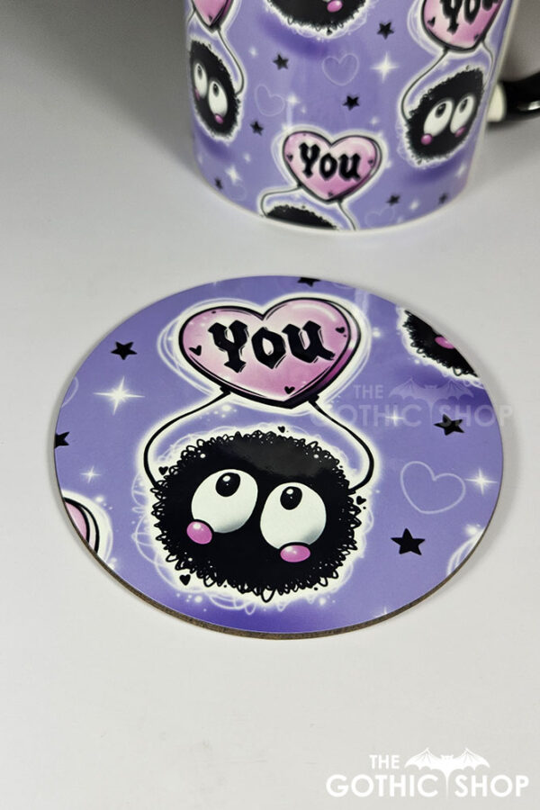 soot sprite heart love you purple 9cm round glossy coaster
