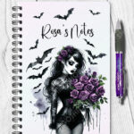 goth lady purple roses a5 notebook journal