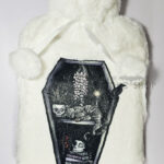 witchy curios & grey cat coffin bookshelves hot water bottle with plush cover