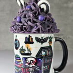 dead reader skeleton bookshelves gothic mug gift