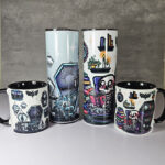 dead reader skeleton bookshelves gothic mug gift