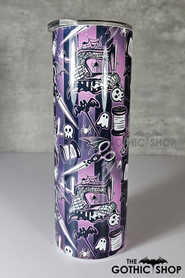 sew magical crafter's bright pink stripe gothic 20oz straight tumbler