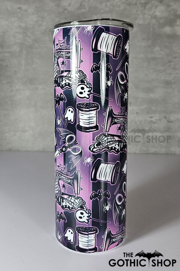 sew magical crafter's bright pink stripe gothic 20oz straight tumbler