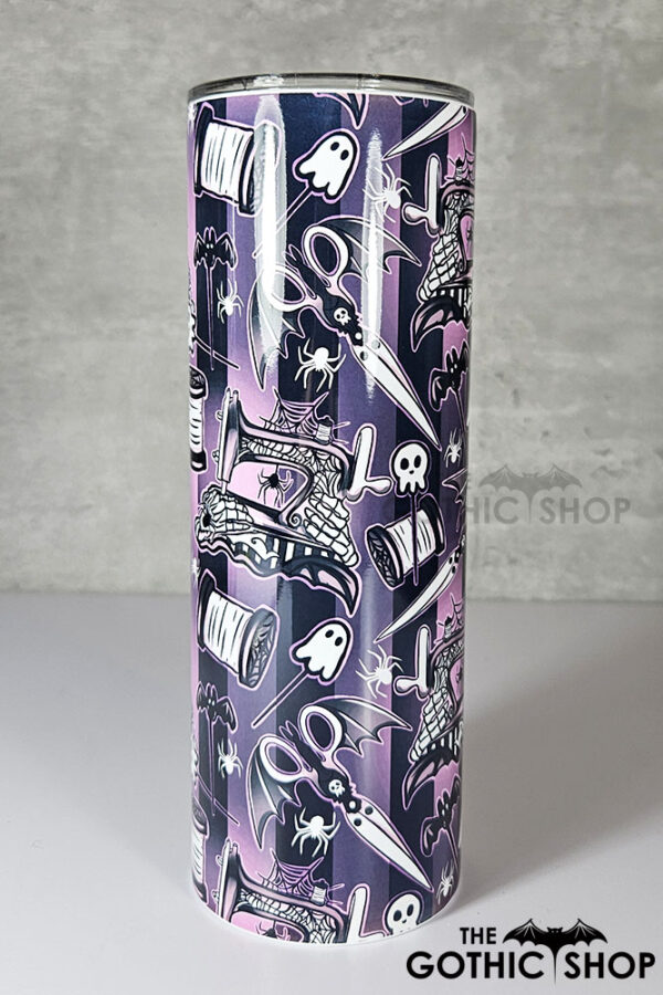 sew magical crafter's bright pink stripe gothic 20oz straight tumbler
