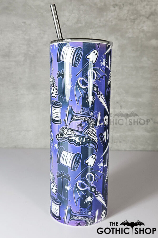 sew magical crafter's bright purple stripe gothic 20oz straight tumbler