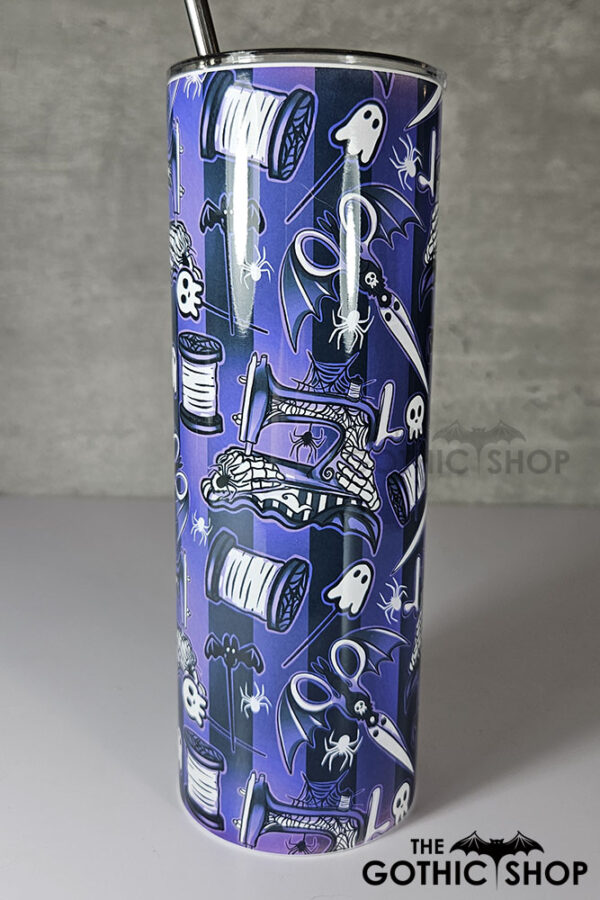 sew magical crafter's bright purple stripe gothic 20oz straight tumbler