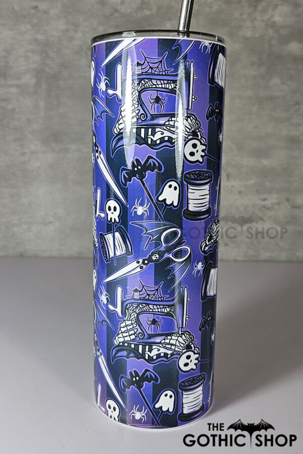 sew magical crafter's bright purple stripe gothic 20oz straight tumbler