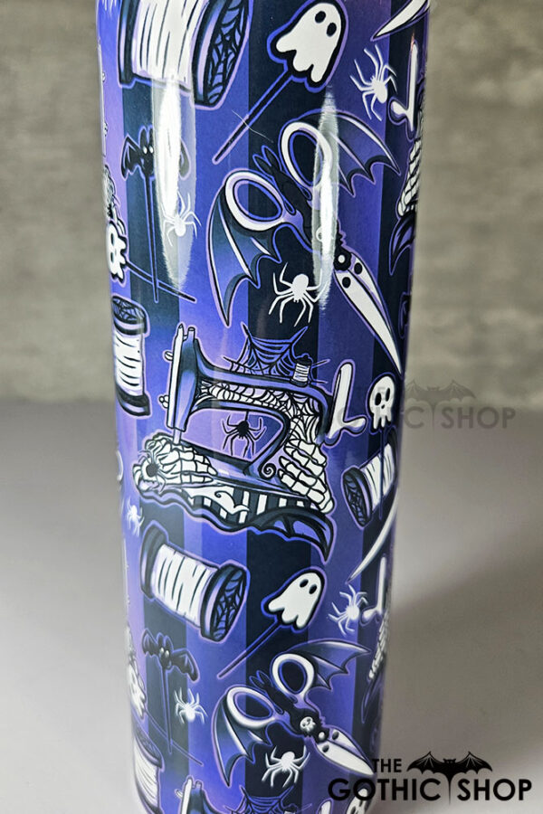 sew magical crafter's bright purple stripe gothic 20oz straight tumbler