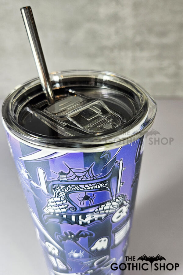 sew magical crafter's bright purple stripe gothic 20oz straight tumbler