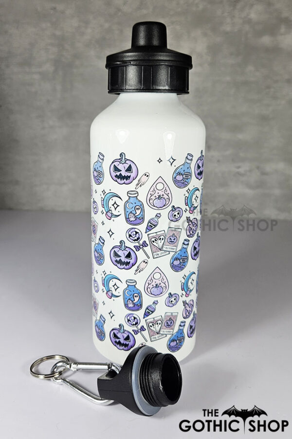 purple pumpkins & ghosts 600ml screw lid metal sports water bottle