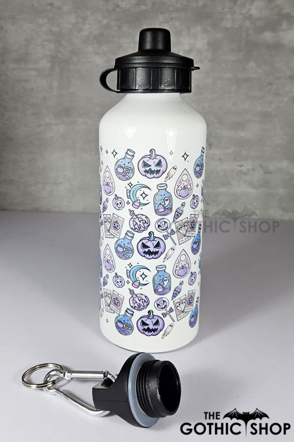 purple pumpkins & ghosts 600ml screw lid metal sports water bottle