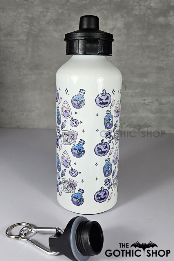 purple pumpkins & ghosts 600ml screw lid metal sports water bottle