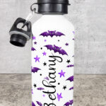 purple bats and stars 600ml screw lid metal sports water bottle