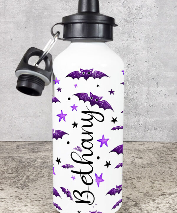 purple bats and stars 600ml screw lid metal sports water bottle