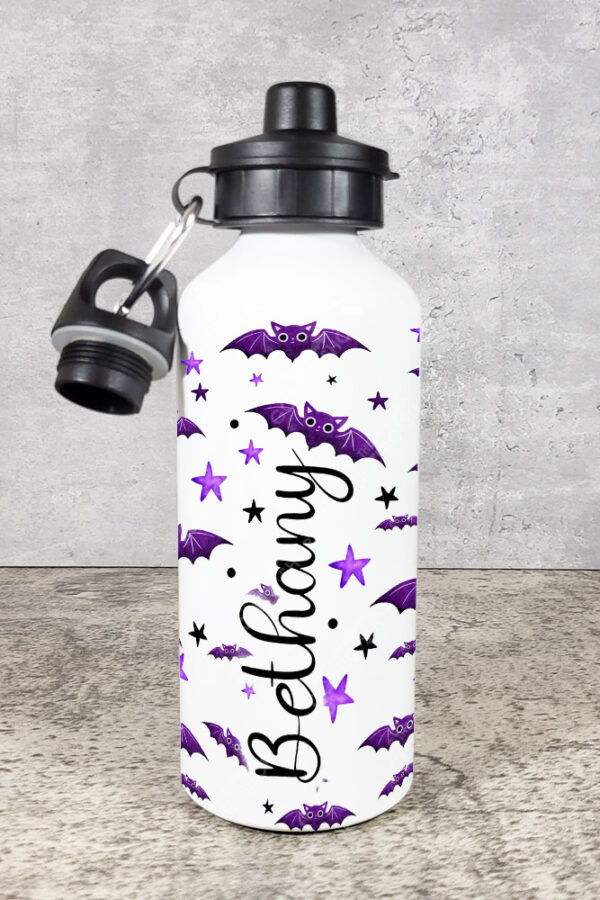 purple bats and stars 600ml screw lid metal sports water bottle