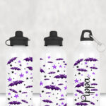 purple bats and stars 600ml screw lid metal sports water bottle