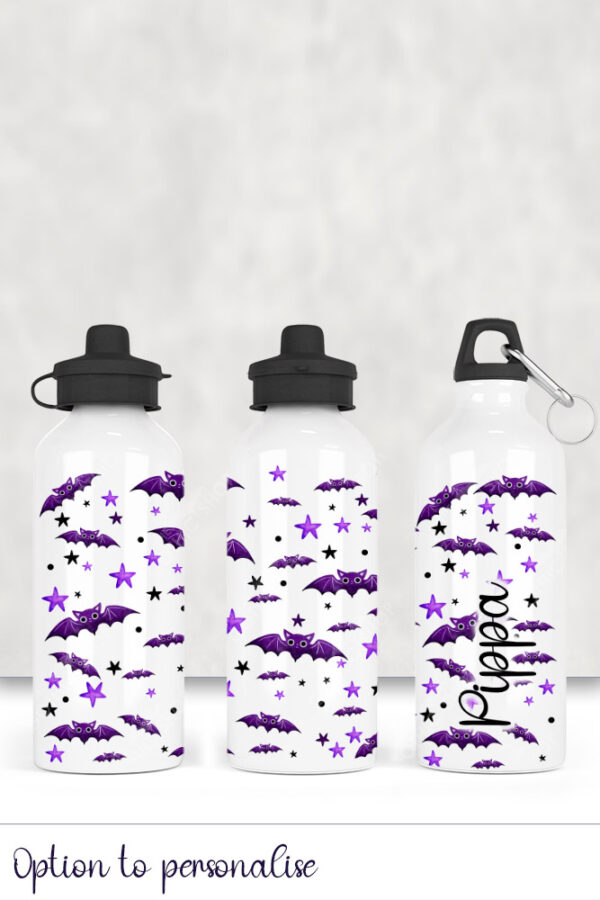 purple bats and stars 600ml screw lid metal sports water bottle
