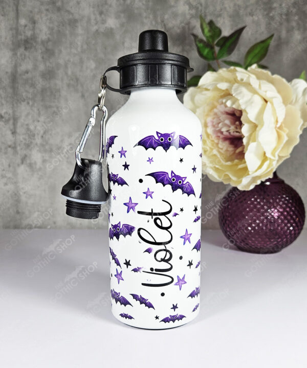 purple bats and stars 600ml screw lid water bottle with option to personalise