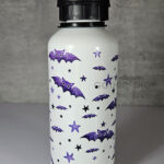 purple bats and stars 600ml screw lid metal sports water bottle